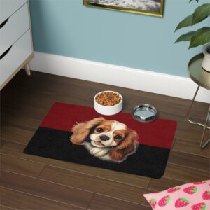 Cavalier King Charles Dog Food Mat (12x18)  -Garnet/Black