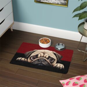 Pug Dog Food Mat (12x18)  -Garnet/Black