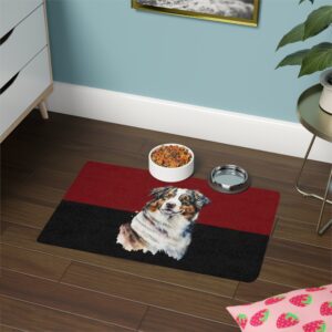 Australian Shepard Pet Food Mat (12x18)  -Garnet/Black