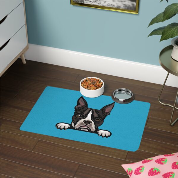 Boston Terrier Dog Feeding Mat (12x18) - Turquoise - Image 4