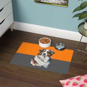 Australian Shepard Pet Food Mat (12x18)  -Orange/Smokey