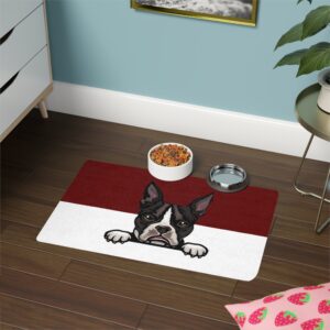 Boston Terrier Pet Food Mat (12x18)  -Maroon/White
