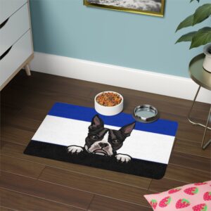 Boston Terrier Pet Food Mat (12x18) - Blue/White/Black