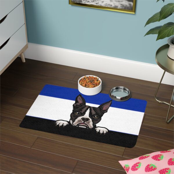 Boston Terrier Pet Food Mat (12x18) - Blue/White/Black