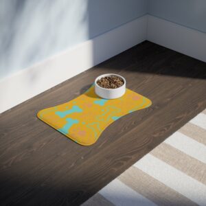 Colorful Pet Feeding Mats with Fun Bones & Paws Design-Yellow