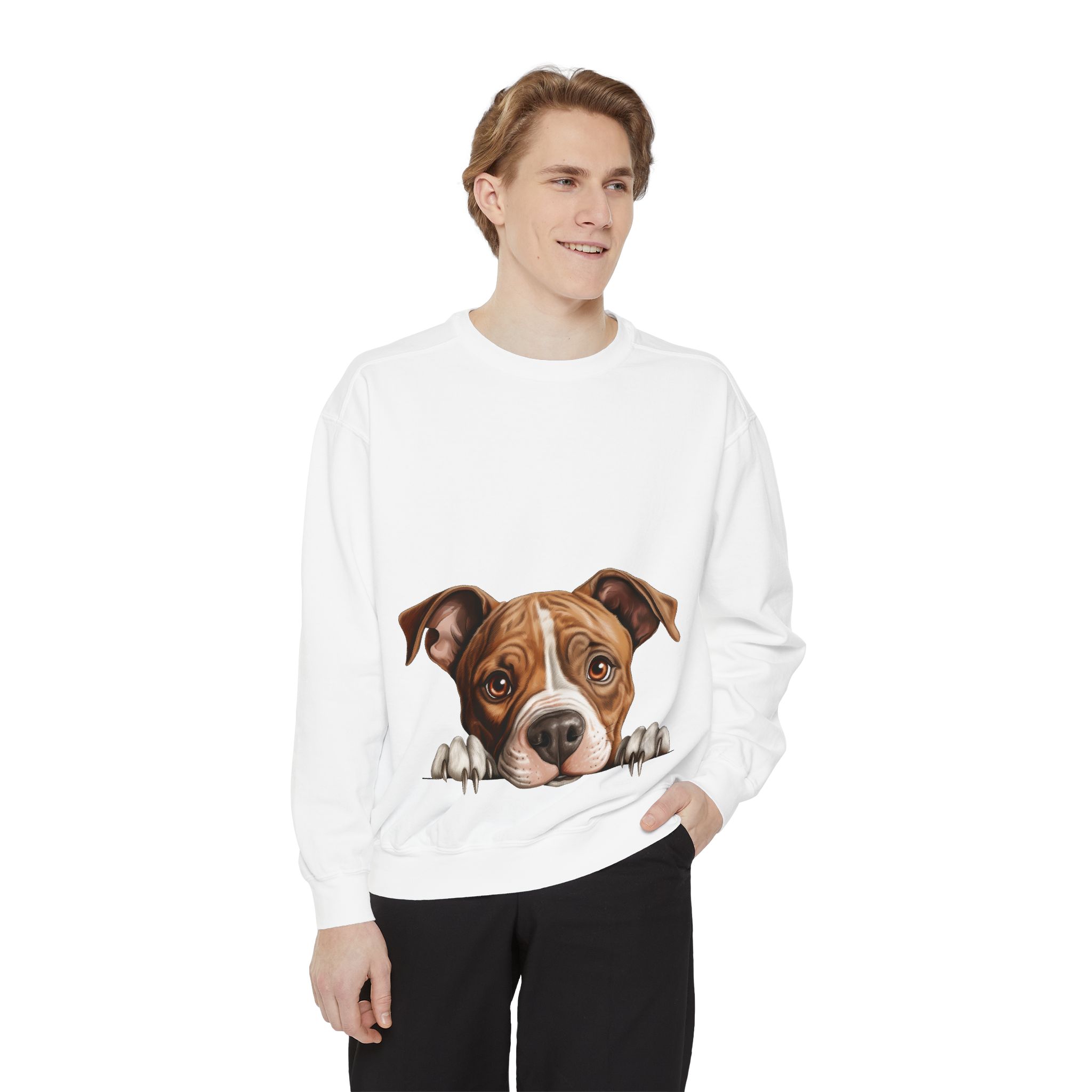 American Staffordshire Unisex Garment-Dyed Sweatshirt, Pet Owner Gift, Cozy Apparel for Animal Lovers, Unique Sweatshirt Design, Perfect for Fall - Image 3