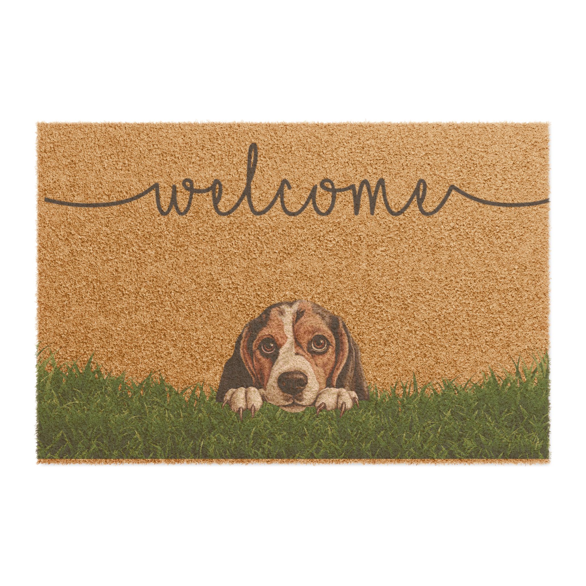 Welcome Doormat with Cute Peeking Beagle — Outdoor/Indoor Coir Mat - Image 2