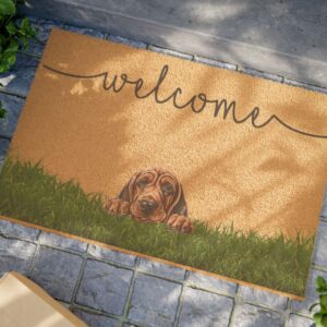 Bloodhound Welcome Doormat – Cute Dog Welcome Mat with Grass Border
