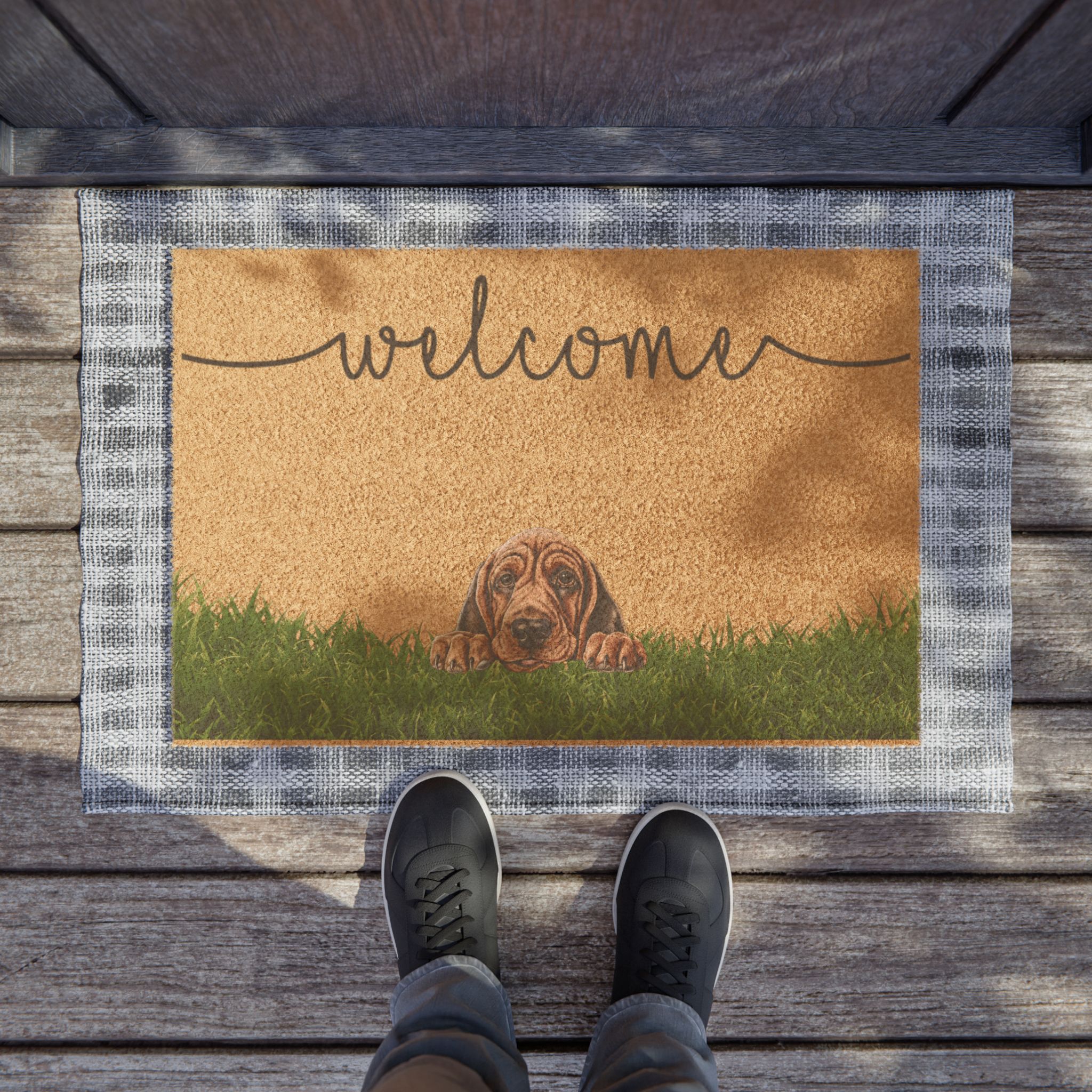 Bloodhound Welcome Doormat – Cute Dog Welcome Mat with Grass Border - Image 4