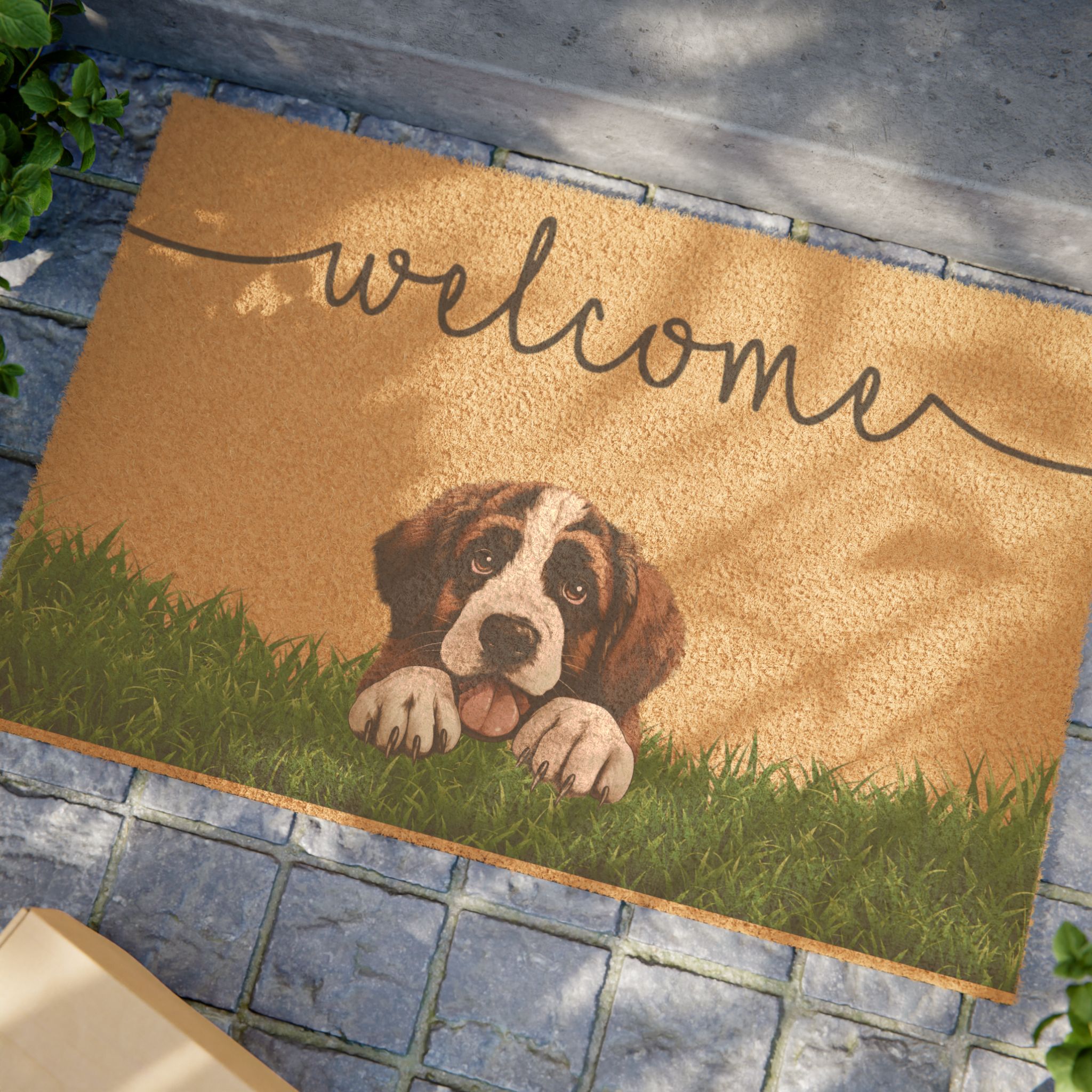 Saint Bernard Welcome Doormat – Cute St. Bernard Dog Welcome Mat for Entryway