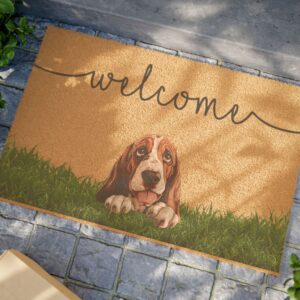 Welcome Basset Hound Doormat - Cute Dog Welcome Mat for Porch & Entryway