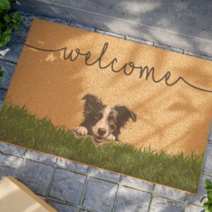 Welcome Border Collie Doormat — Cute Dog Welcome Mat for Dog Lovers, Front Door Entry Rug